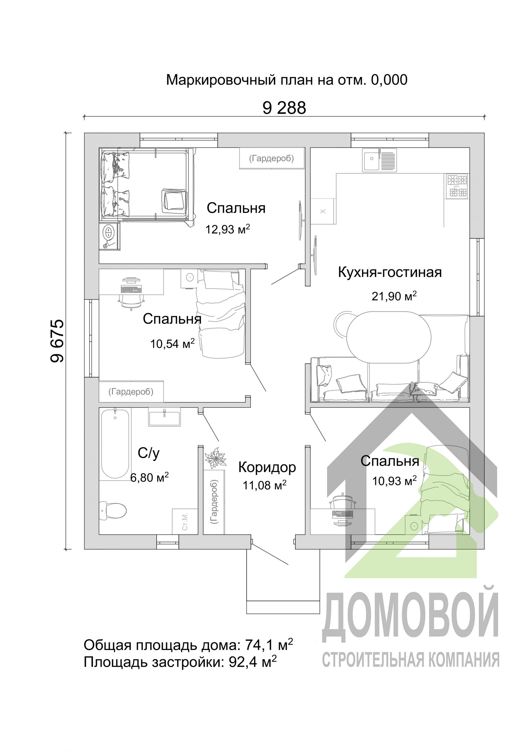 Проект D — 184 кирпичной дачи - Строительная компания Домовой