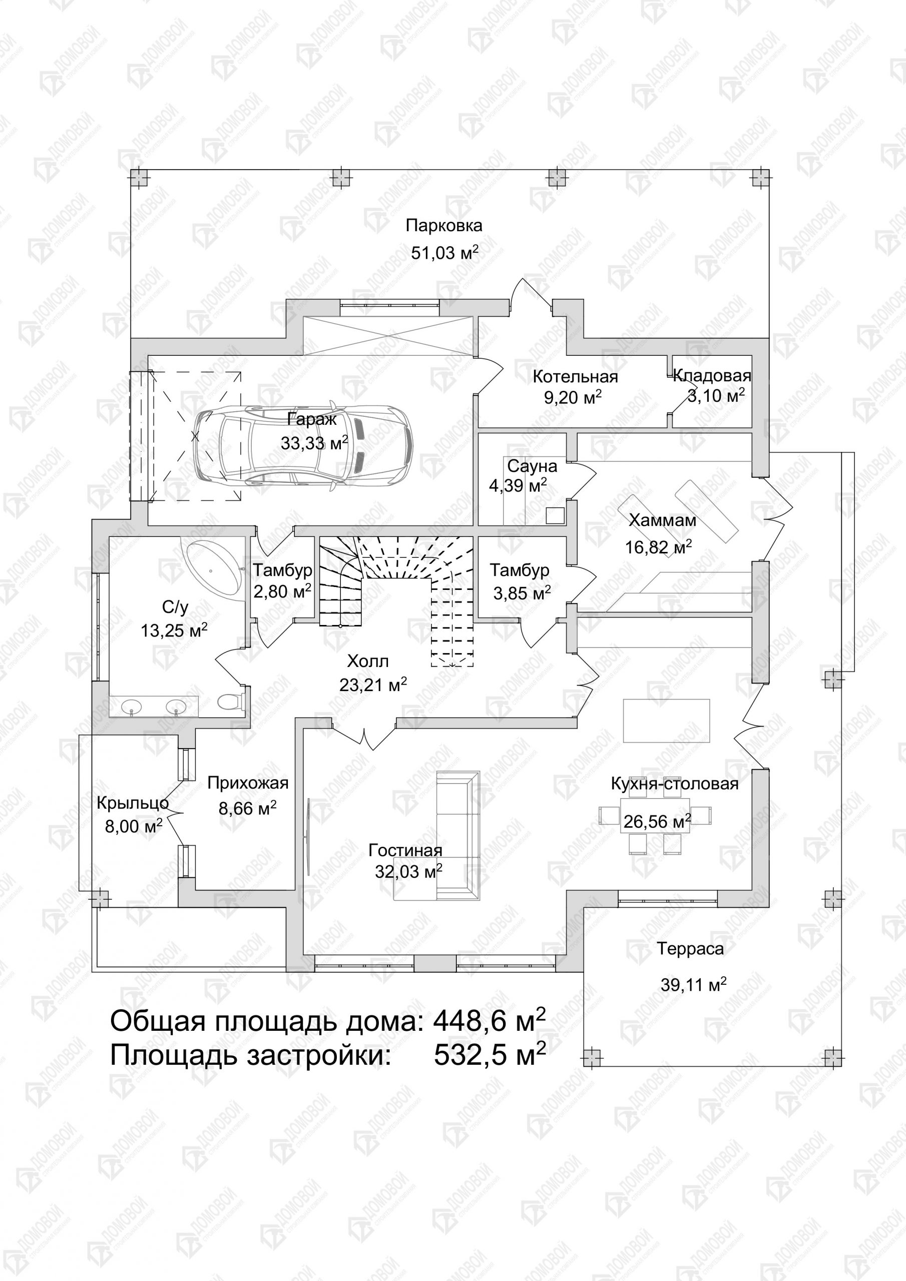 Проект D — 255 кирпичного шале - Строительная компания Домовой